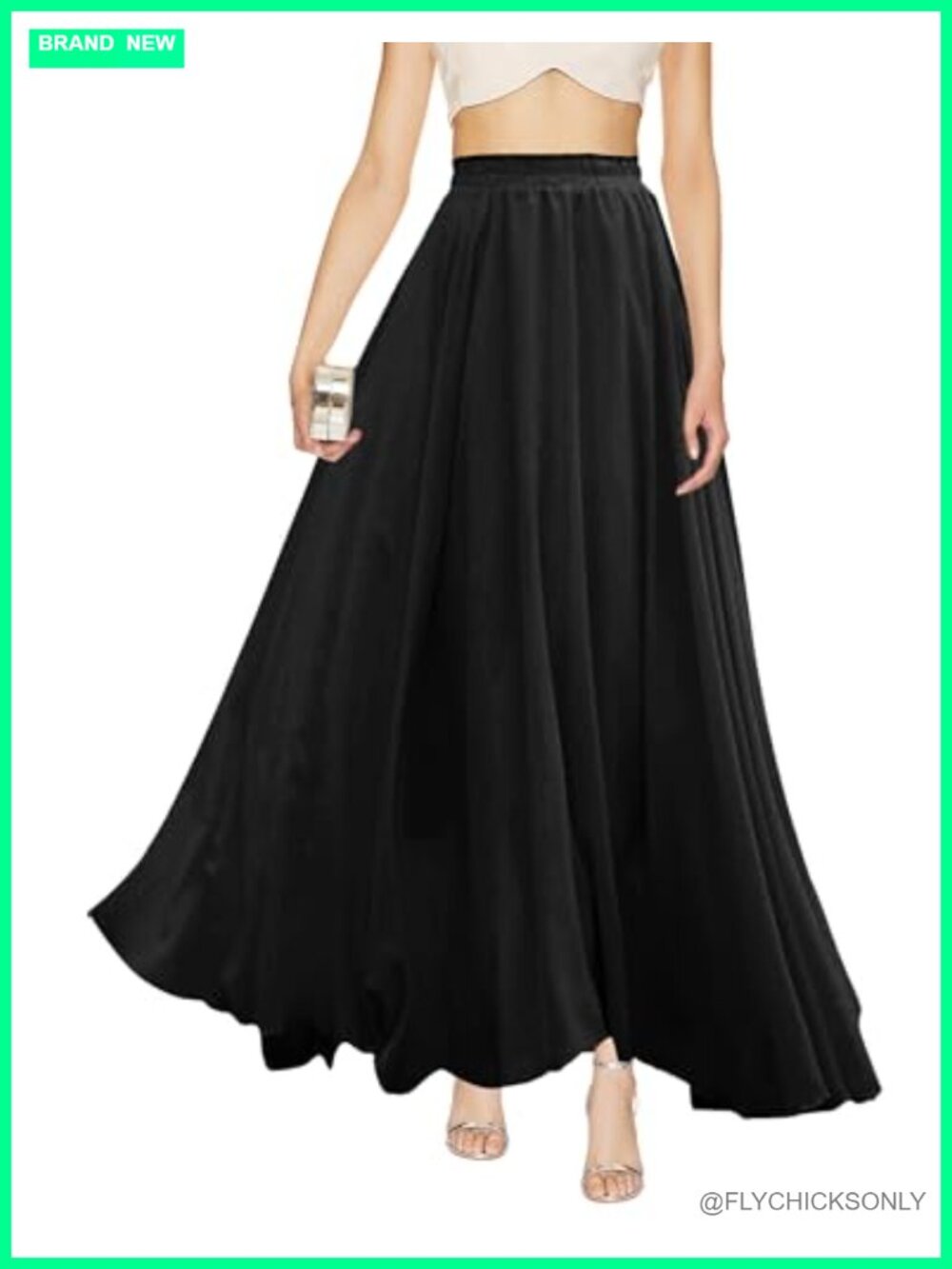 Pleated Chiffon A-Line Maxi Skirt Elastic High Waist Flowy